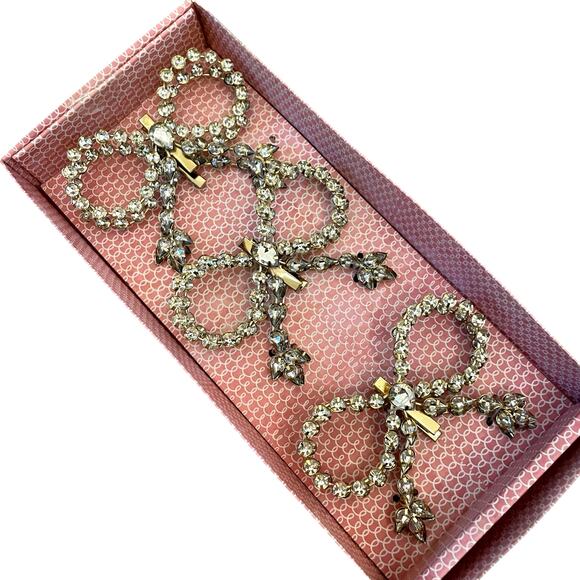 6pc Cupcakes & Cashmere Rhinestone Gold Bow Christmas Tree Clip Ornaments New - Picture 2 of 10